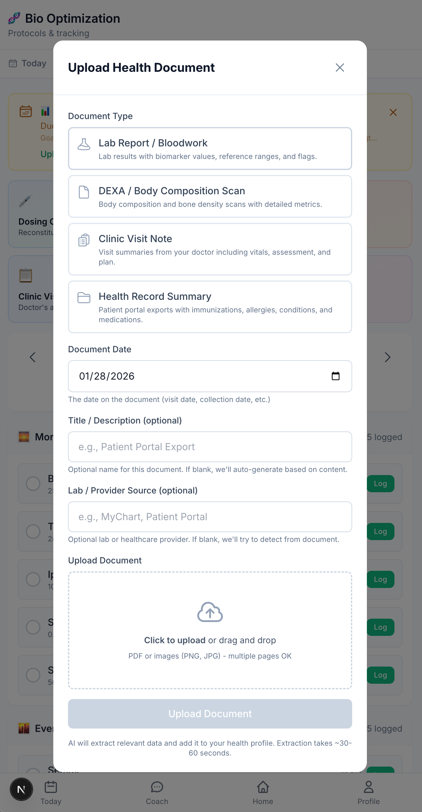 Bloodwork Upload Interface